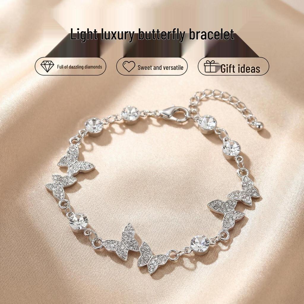 Zircon Butterfly Bracelet: Korean Style, Simple, Ins-Inspired, Adjustable for Women.
