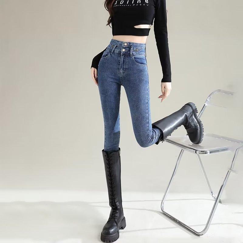Skinny small-footed jeans women's autumn and winter new high-waisted slim-fitting black boots and pants pencil pants