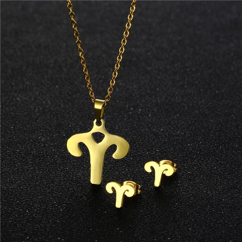 European and American Amazon Accessories Women's Zodiac Necklace Stud Earrings Set Constellation Pendant Short Necklace with Card