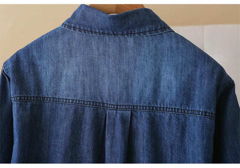 2026 Spring Plus Size Flowy Collar Denim Shirt for Women - Long Sleeve Slimming Jacket Fashion Top
