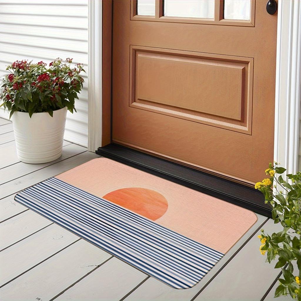 Bohemian Sunrise Sea Scene Doormat - Abstract Farmhouse Style, Machine Washable Polyester Carpet, Indoor/Outdoor Entrance Decora