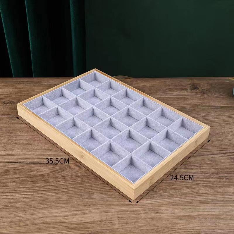 Bamboo Black Velvet Jewelry Display Tray - 12 Grids for Bracelets, Rings, and Necklaces.