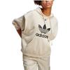 Adidas Originals Trefoil Letter Logo Print Hoodie With Drawstring Women Hoodie Beige IC5592