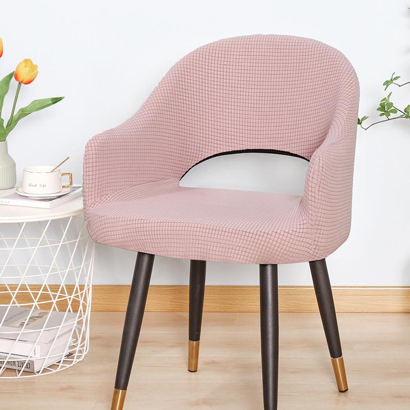 Nordic Curved Chair Cover Jacquard Spandex Hollow Arc Back Armchair Covers For Dining Room Coffee Bar Make Up Chair Cover