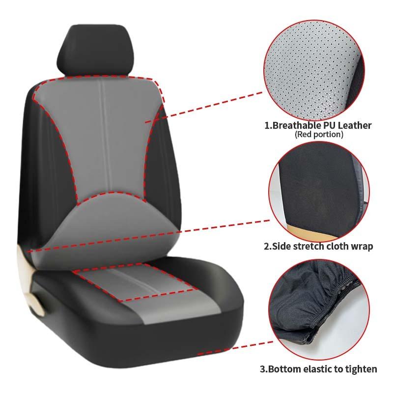 SEAMETAL Leatherette Car Seat Cover Set Breathable Auto Seat Cushion Universal Full-Wrapped Seat Cover Compatible with Airbag