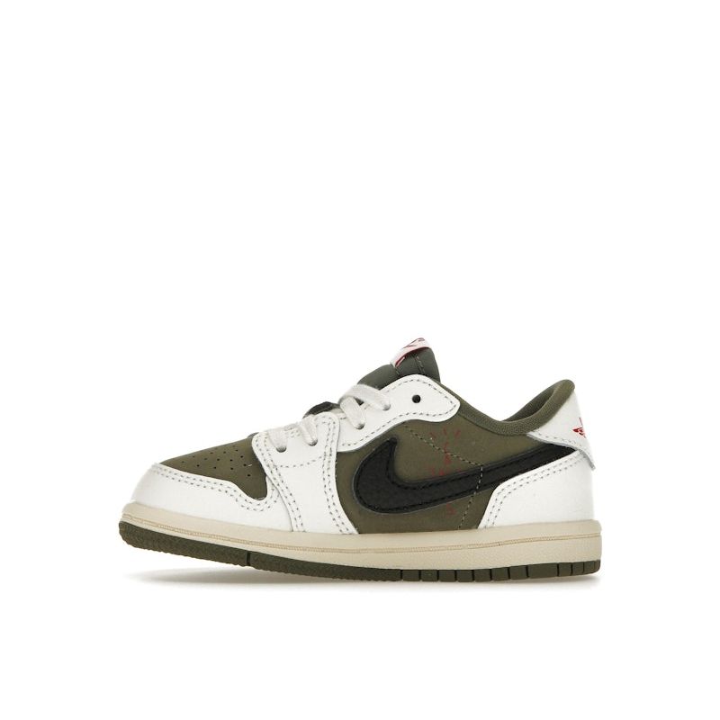 Travis Scott x Air Jordan 1 Retro Low OG SP TD Atvirkštinė alyvuogių / Vidutinė alyvuogių Kūdikių sportbačiai Žali Juodi Buriniai DO5441-200