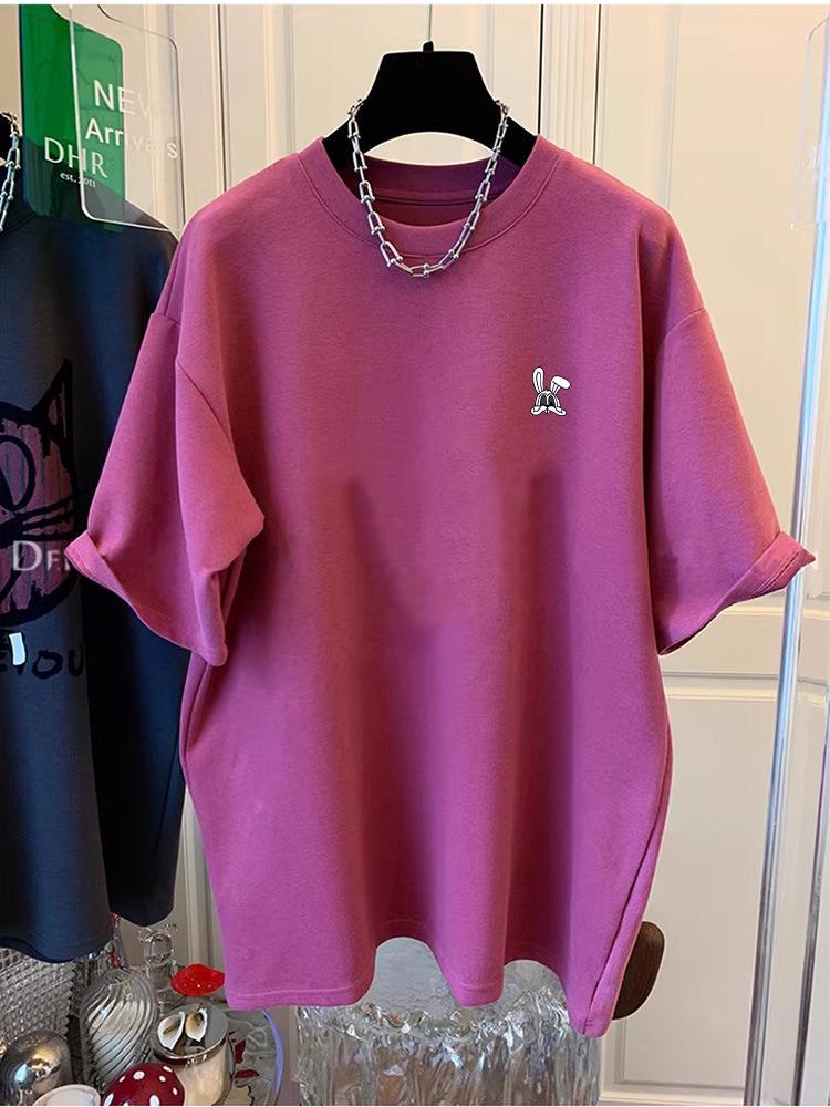 Women's Mid-Length Thickened Pure Cotton Short-Sleeve White T-Shirt - Fashionable, Versatile, and Trendy Brand.