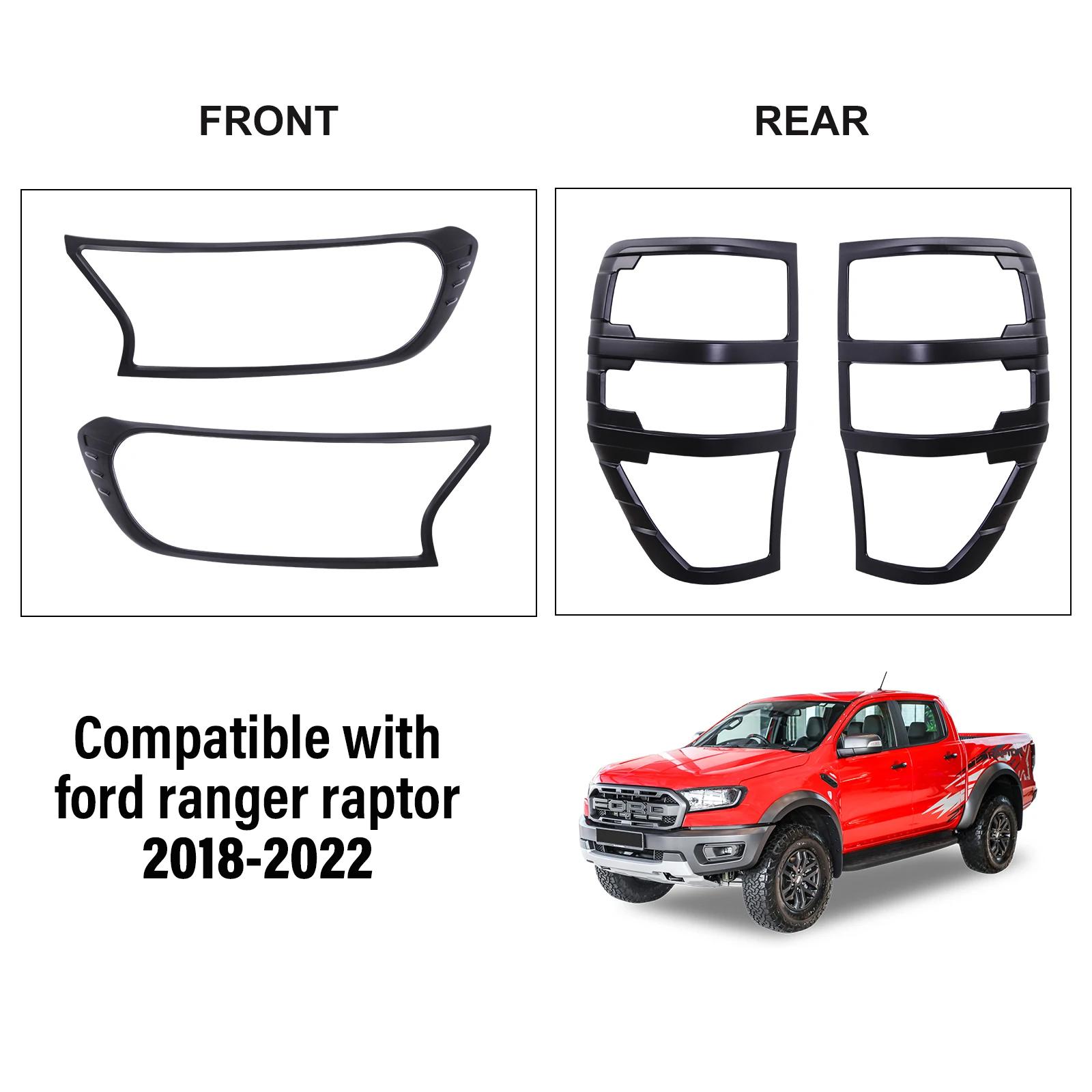 

4pcs Matte Black Car Front Headlight Rear Tail Light Lamp Cover Trims Set For Ford Ranger Raptor 2018 2019 2025 2025 Accessories