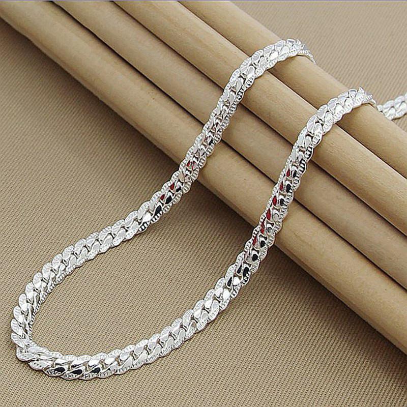 BAYTTLING 925 Sterling Silver Bracelet 5mm 8/18/20/22/24 Inch Necklace Full Sideways Chain For Women Men Fashion Jewelry Gift
