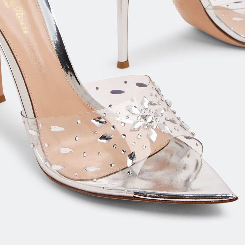 Spring and Summer New Transparent Snowflake High-heeled Sandals Pointed Thin Heels Open-toed High-heeled Slippers Versatile and Sexy