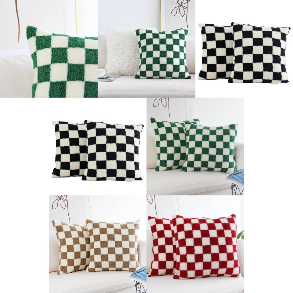 Geometrische Karierte Sherpa-Fleece Kissenbezüge Für Sofa Wohnzimmer Heimdeko