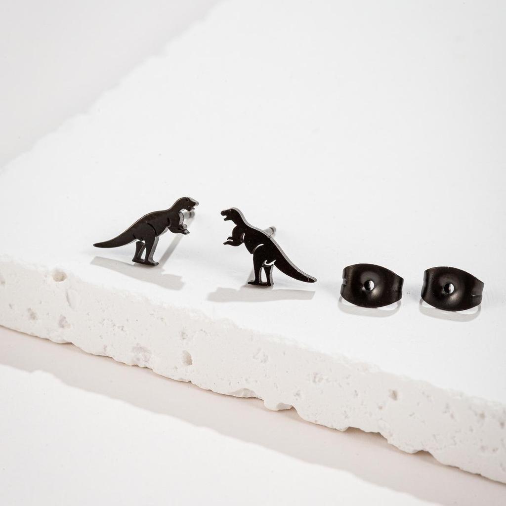 Korean-Style Cute Dinosaur Stud Earrings for Women - Adorable Mini Animal Cartoon Designs In Stainless Steel.