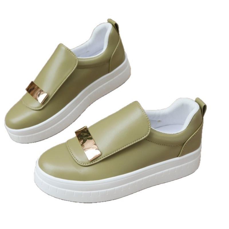 New Autumn European American Style Women's Thick Soled Solid Color Metal Flat Casual Shoes