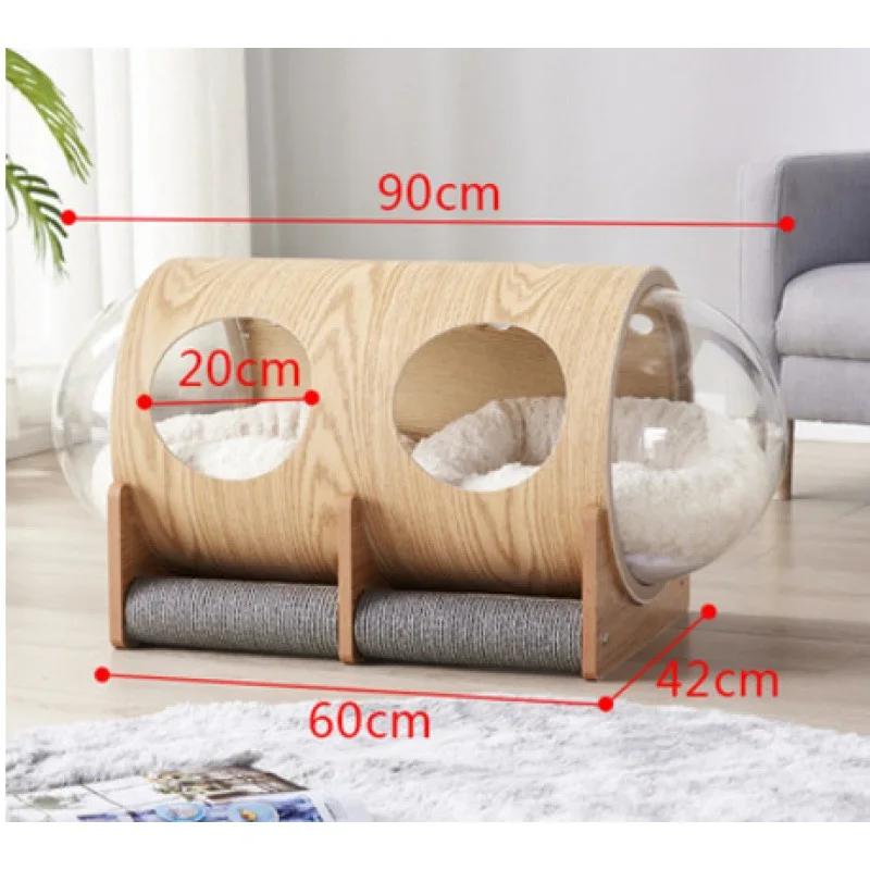 Net red space capsule transparent cat delivery room four seasons universal closed winter cat house solid wood capsule cat litter