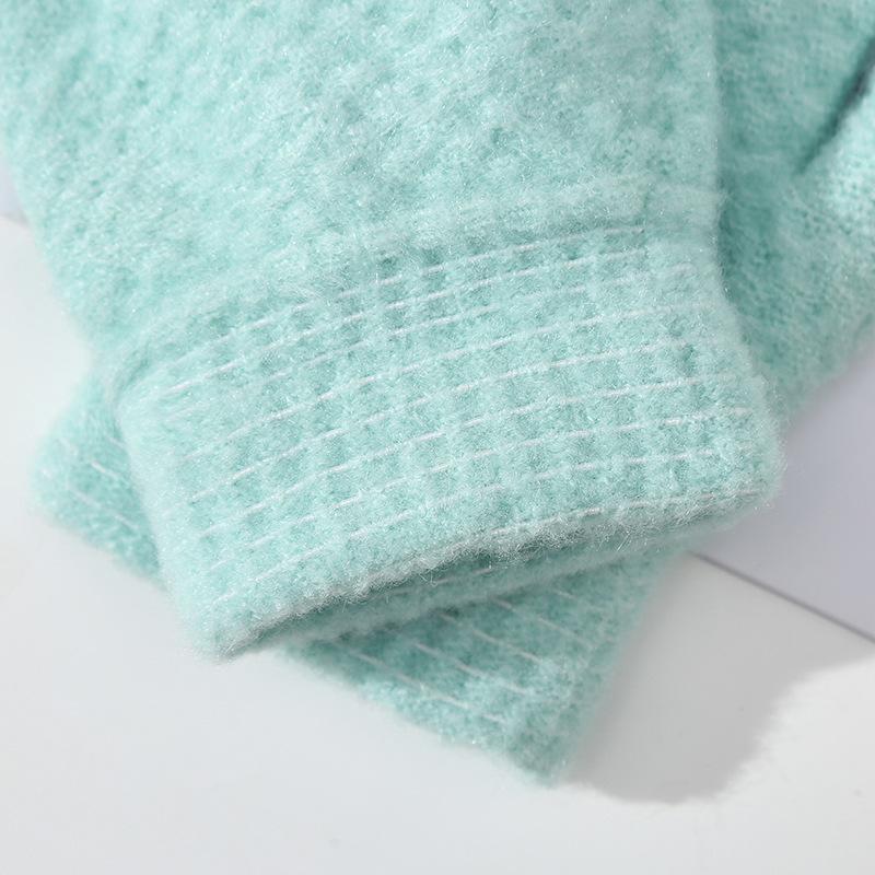 Candy Color Solid Color Warm Gloves for Women Mohair Knitted Yarn Gloves Cycling