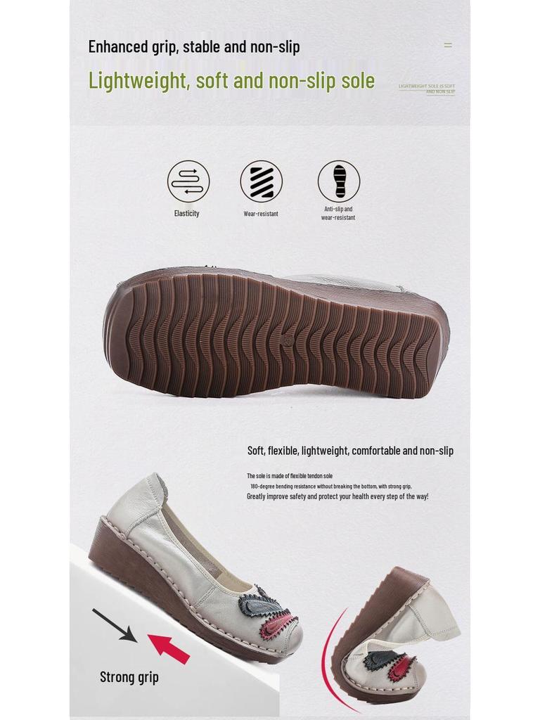 Women's Genuine Leather Non-Slip Ethnic Style Slip-On Shoes - Breathable Soft Sole