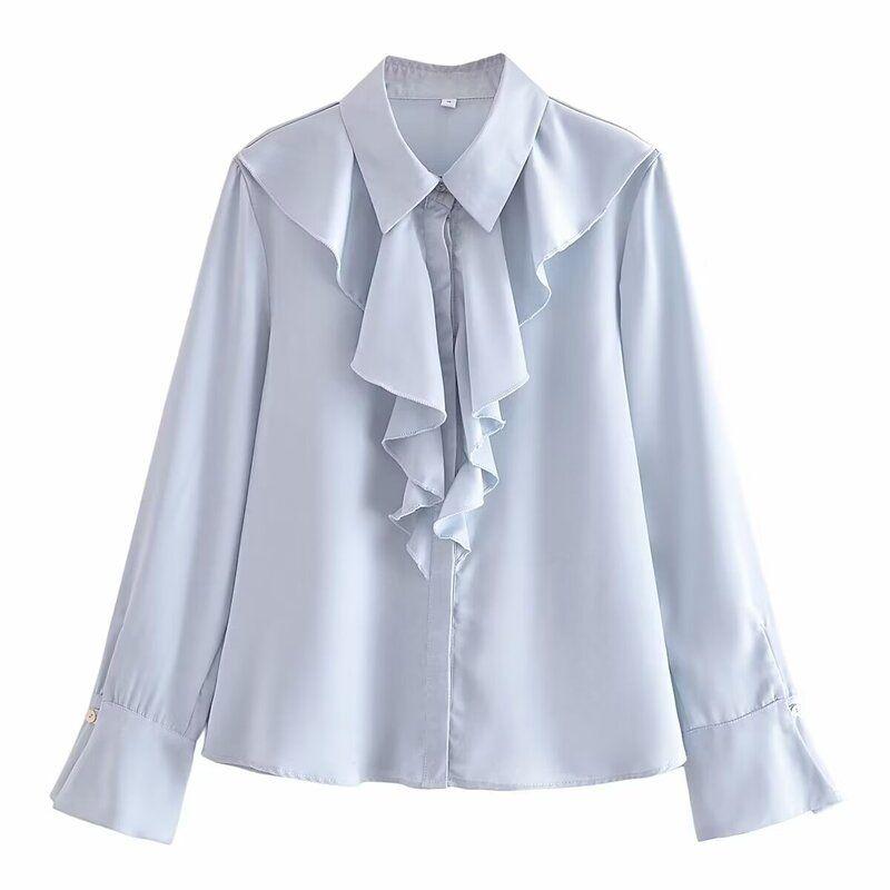 

2024 Spring New Arrival Women s Clothing Temperament Wild Pearl Button Chest Laminated Decoration Shirt 7969230 406 Light Blue M