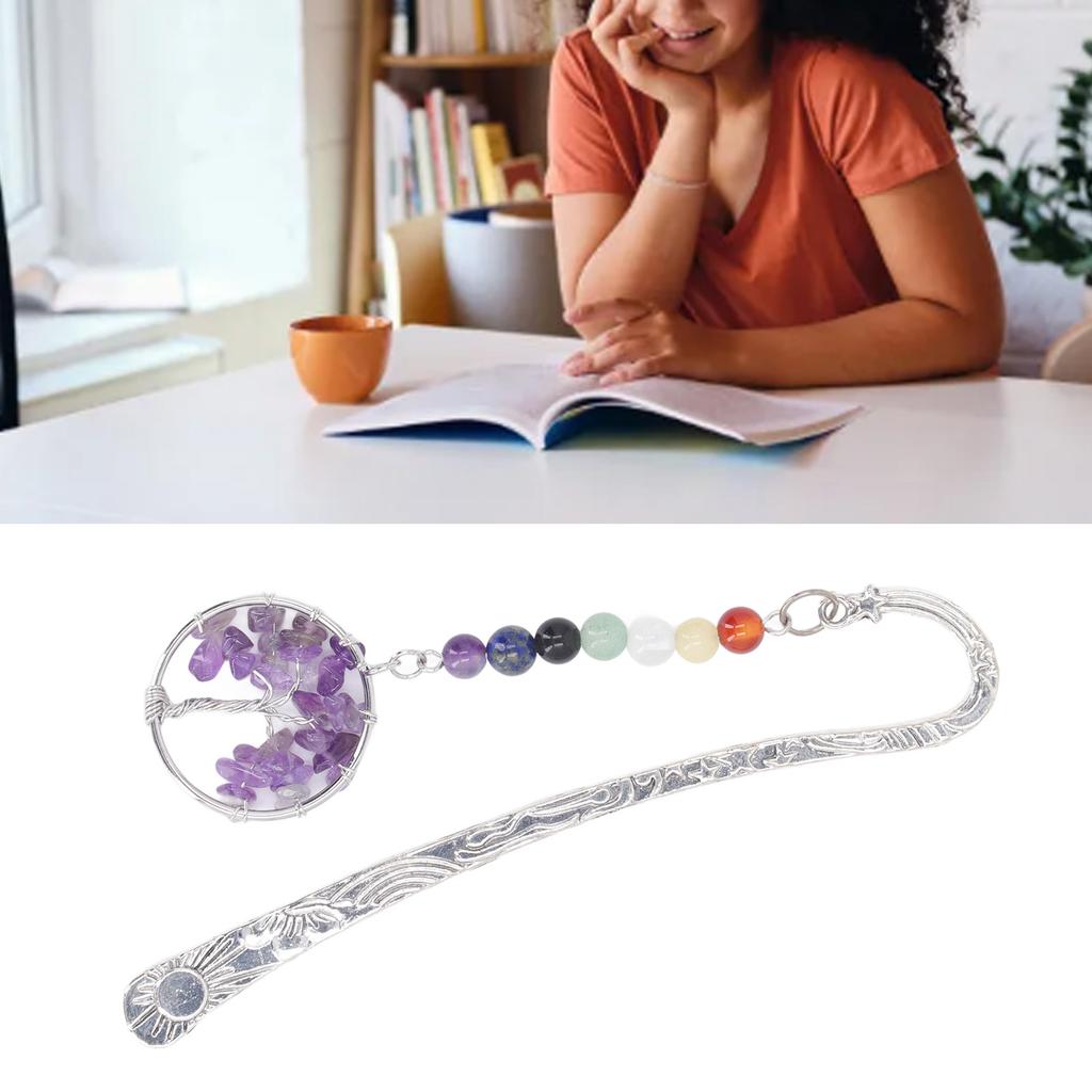 Chakra Crystal Bookmark Innovative Exquisite Decorative Vintage Metal Bookmark for Student Office Birthday Present Amethyst