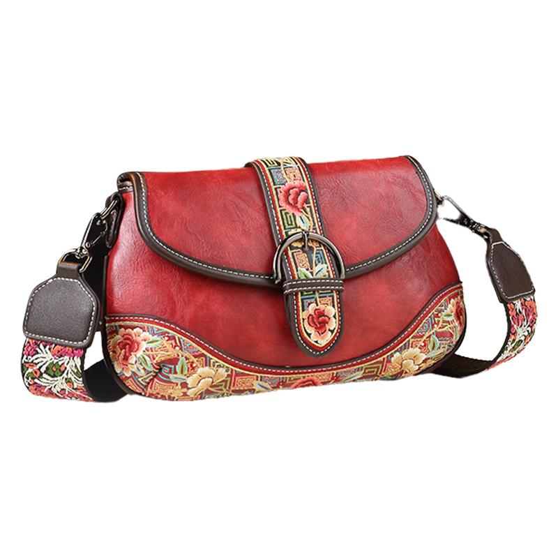 2025 New Genuine Leather Flowers Women Bag Luxury Fashion Small Saddle Bag Girls Embroidered Handbags Shoulder Crossbody Bags