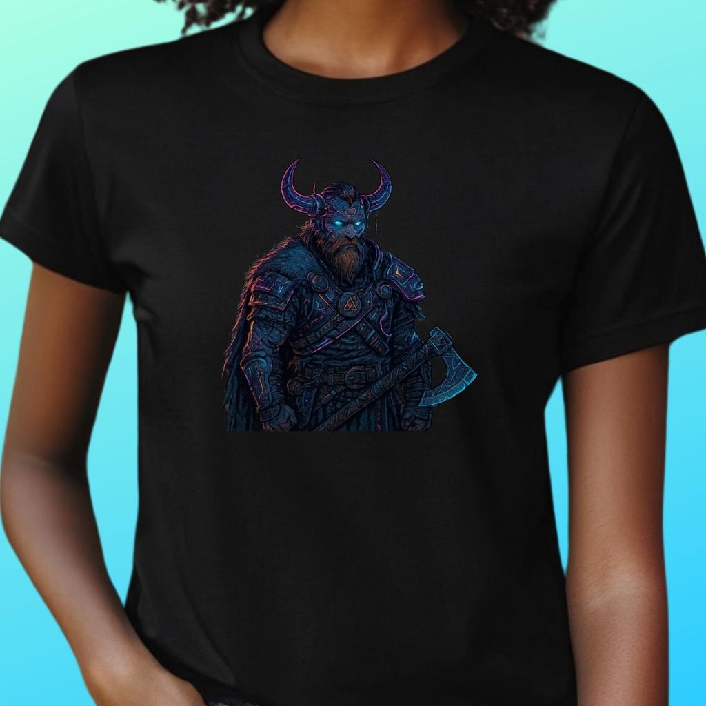 T-Shirt Frauen Cyberpunk Wikinger Motiv Baumwolle Größe S bis 3XLWird in neuem Fenster oder Tab geöffnet