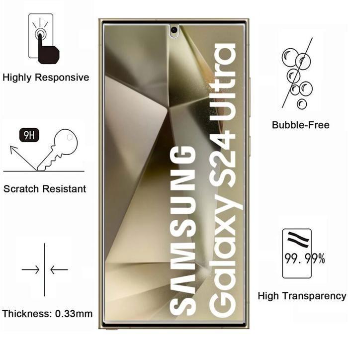 Tempered Glass for Samsung Galaxy S24 ULTRA [4 Pack] Phonillico® Screen Protector Glass Film