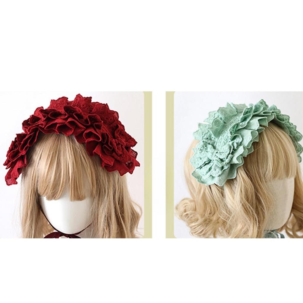 Toku and Yuu Lolita Head Dress with Lace Hair Embroidered Maid Mori with Gothic Tea Lolita Doll Bow, Ornament, Bonnet, Gothic, Hair, Girl, Ribbon,