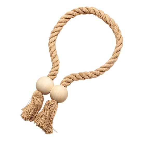 1Pc Boho Magnetic Curtain Tieback, Twisted Rope Wooden Bead Curtain Holders, Decorative Drapery Holdbacks for Bedroom Living Room