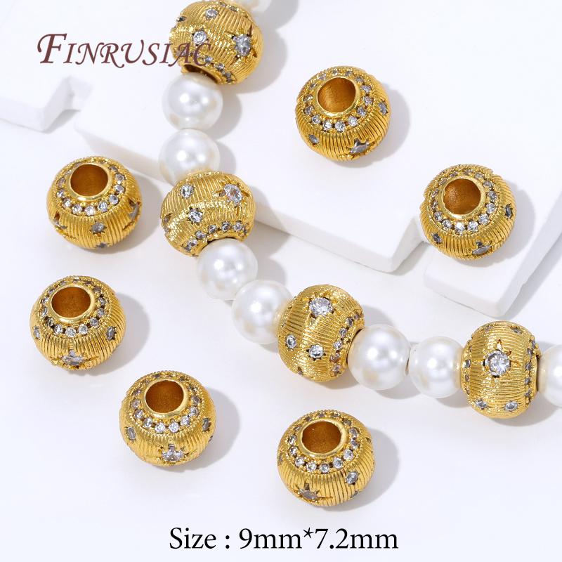 18K Gold Plated Brass Spacer Beads For Jewelry Making,Metal Separator Beads For Bracelets Accessories,Round Bead DIY Findings
