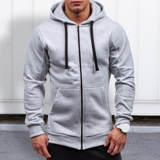 Men Hoodie Hooded Cardigan Zip Up Trendy Warm Pure Color Autumn Coat for Daily Wear