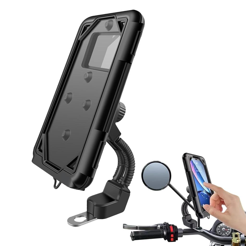 Waterproof Smartphone Easy Installation with Mirror Handlebar Vibration for Scooters and Motorcycles Mount Bike/Motorcycle Holder, One-Touch Mount,