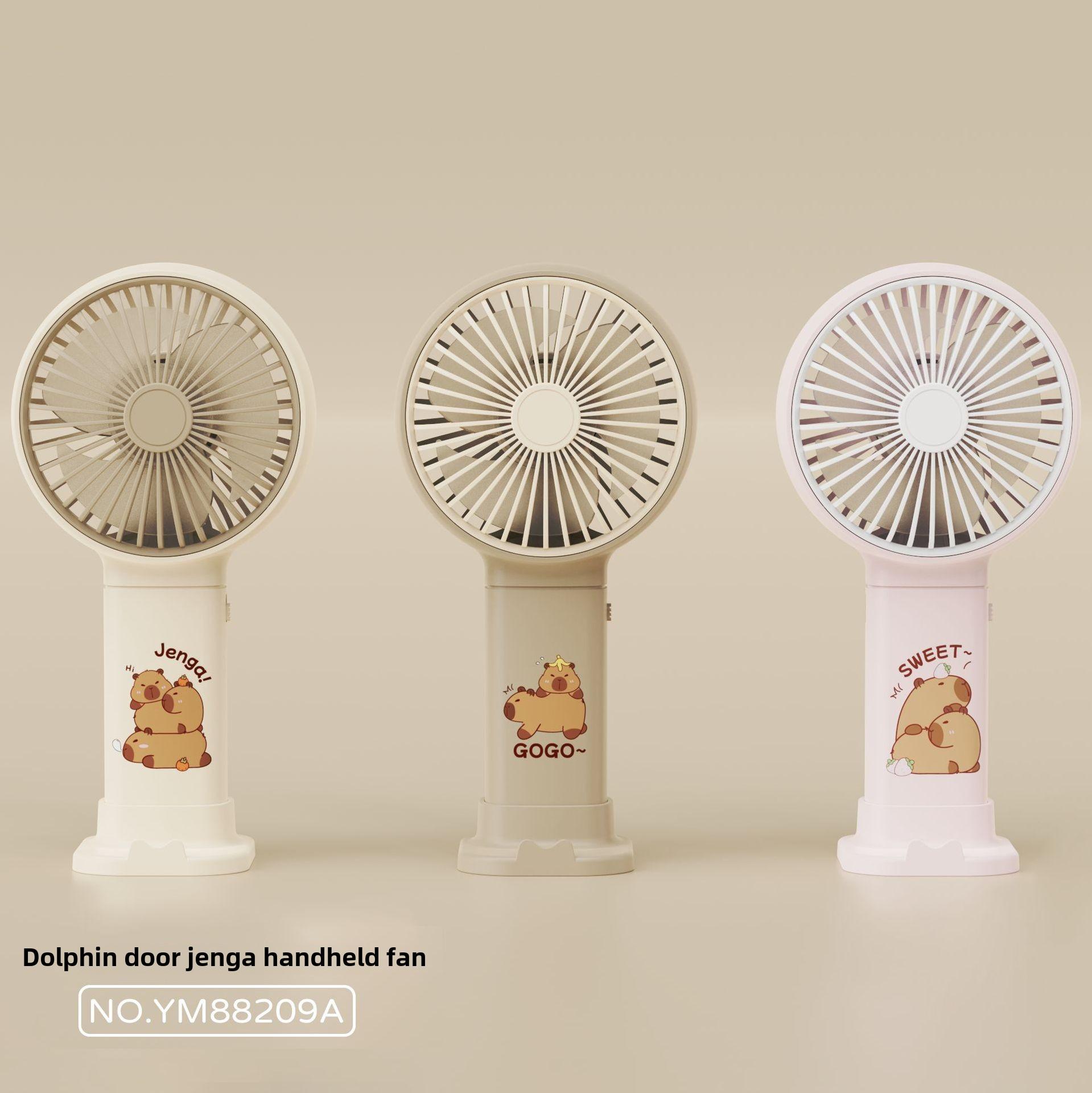 

Capybara Print Handheld Summer Cool Small Fan Mobile Phone Solid Color Stand USB Charging Gift Fan East Desktop Fan рожевий