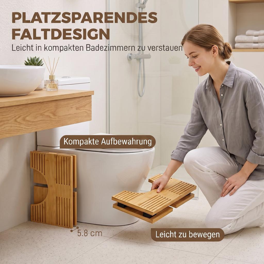 Foldable Bamboo Toilet Stool Bathroom Stool Non Slip Potty Stool For Adults Home Oak