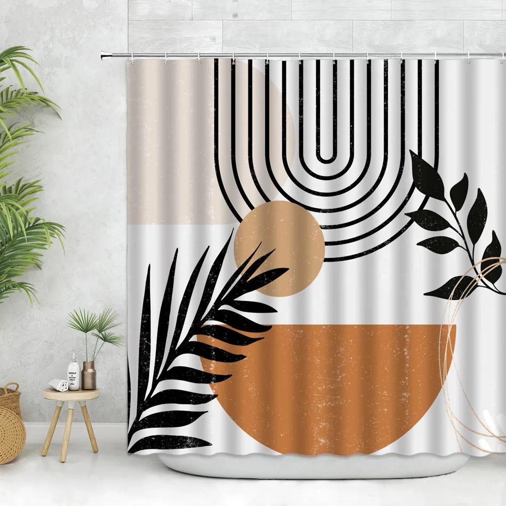 Abstract Art Nordic Wind Boho Shower Curtain Polyester Bath Accessories Morandi Color Block Curtains For Bathroom Decor Hooks