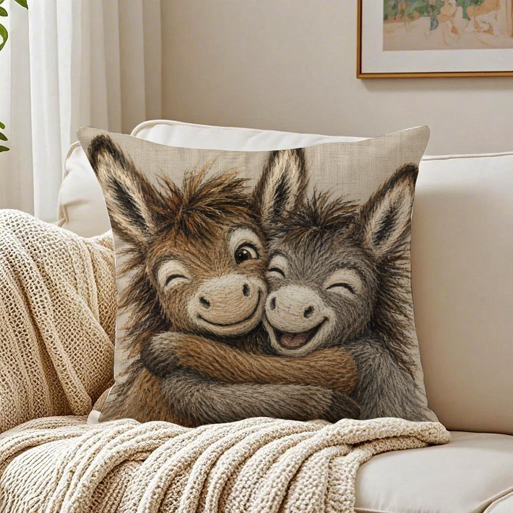 Funny Donkey Couple Pillow Case Breathable Organic Short Plush Cushion Covers Machine Washable WrinkleResistant Soft Durable