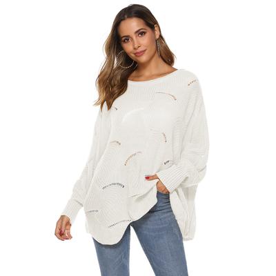 Autumn and Winter Women's Irregular Loose Lantern Bat Sleeve Hollow Machine Knit Pullover Sweater