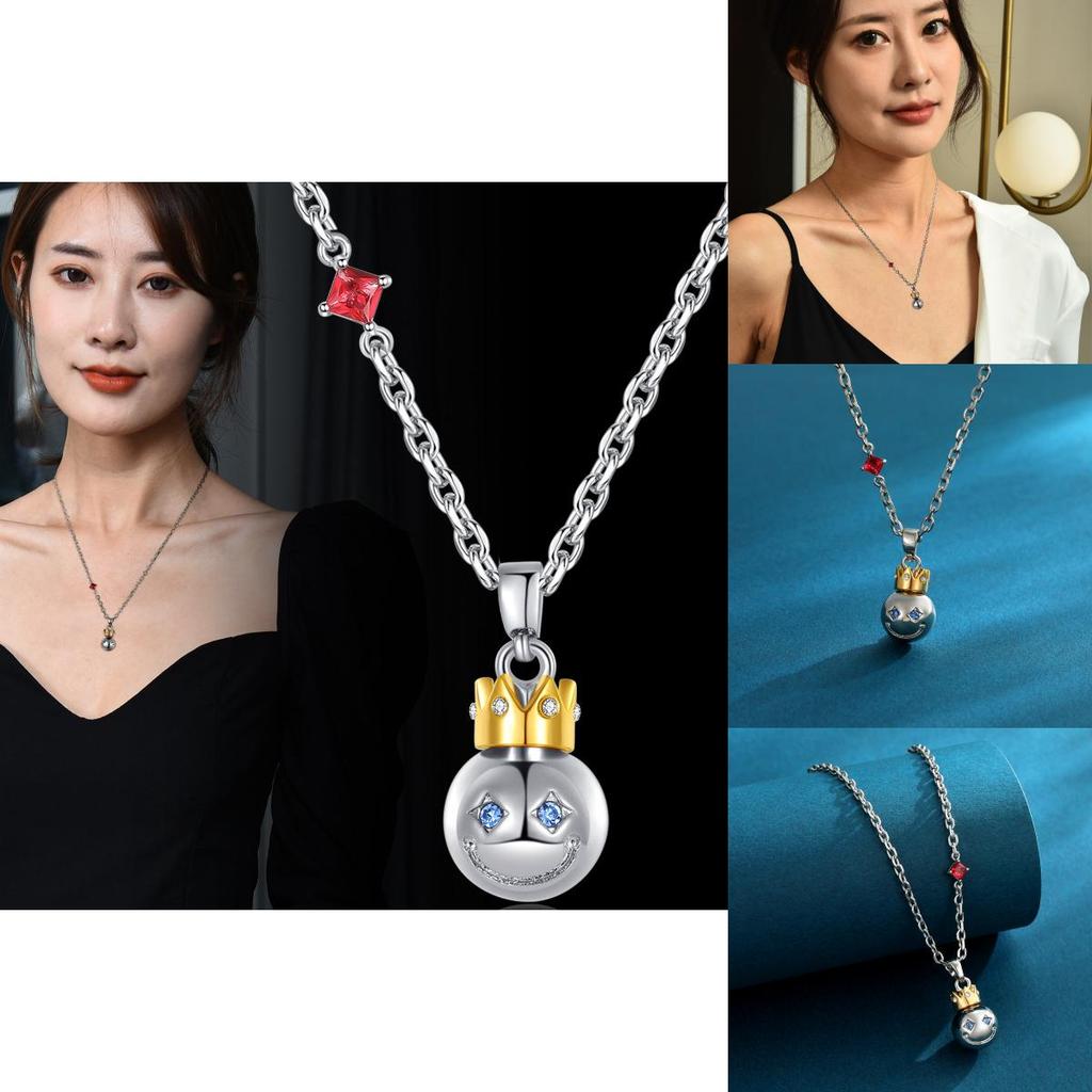 Trendy Titanium Steel Smiley Face Crown Necklace Chic Unisex Accessory For Fashion Lovers