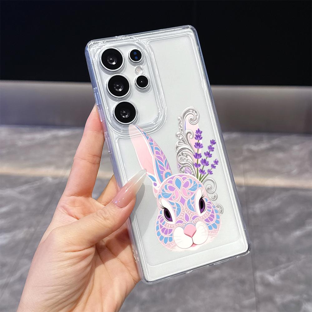 Pastel Rabbit with Lavender Case for Samsung Galaxy S26 S25 S24 S23 S22 S21 S20 FE Plus Soft TPU Slim Fit Shockproof Cover