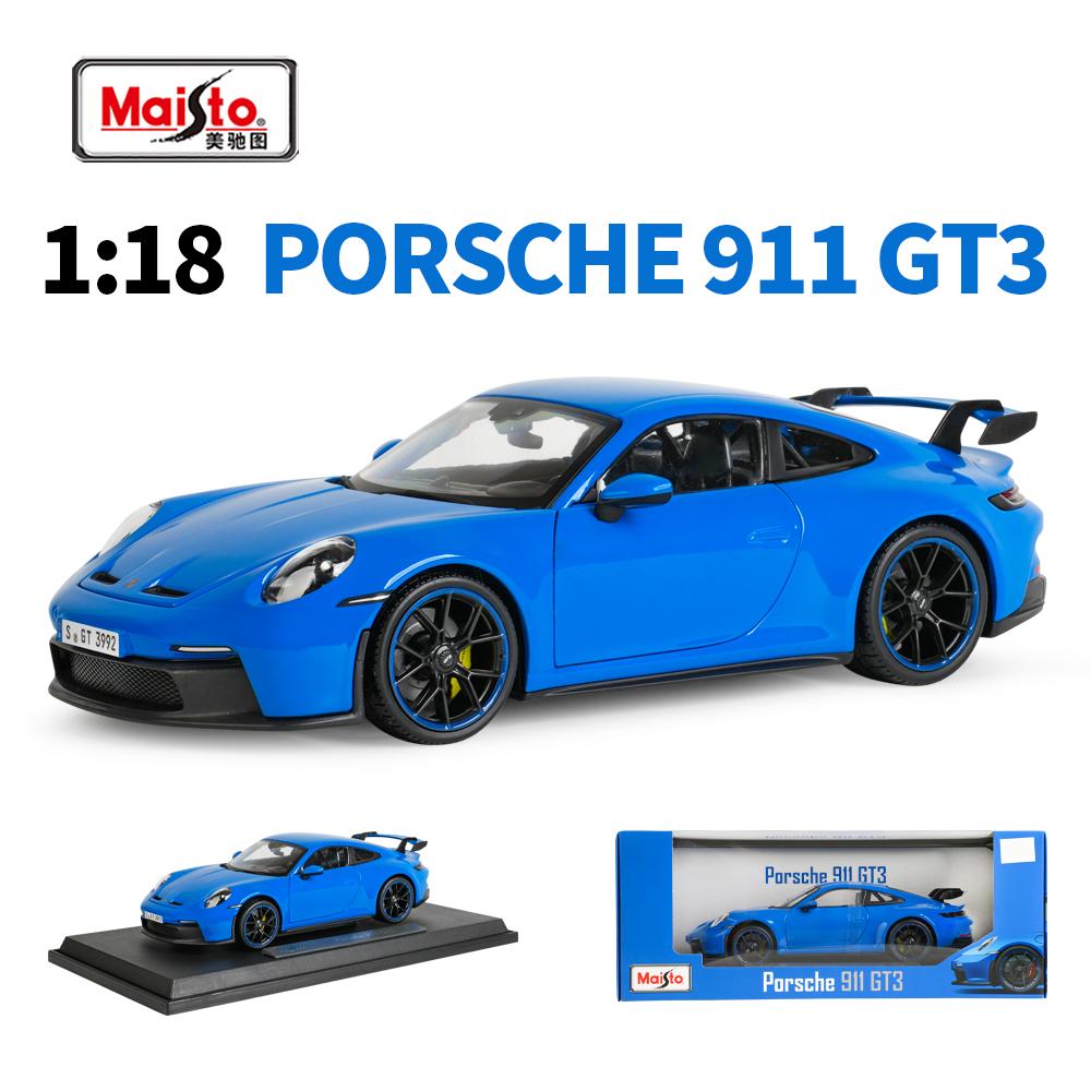 Maisto 1:18 2022 Porsche 911 GT3 Blue Sports Car Static Die Cast Vehicles Collectible Model Car Toys