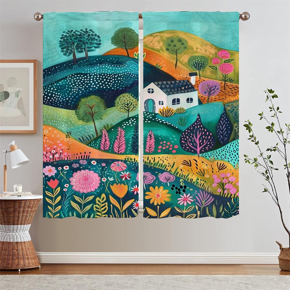Gorgeous Painting Blackout Luxury Curtains for Living Room on Sale Bedroom Decoration Kitchen Curtains Salon 2 Cheap Pieces the
