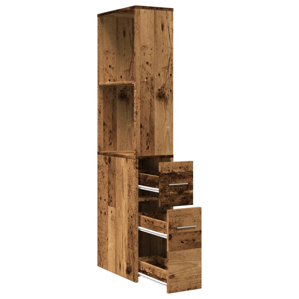 Narrow Bathroom Cabinet with Casters Rustic Wood Look Engineered Wood