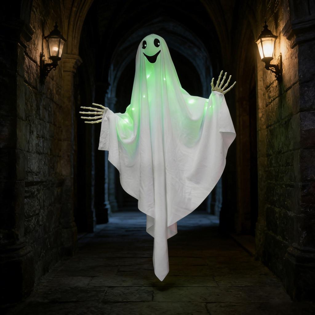 Halloween Glowing Hanging Decoration with Green Light and Multiple Expressions, Outdoor Yard Decor for Garden Amusement