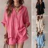 Women Summer Two Piece Outfit Casual Short Sleeve Button Down Shirt And Shorts Casual Lounge Sets with Pockets