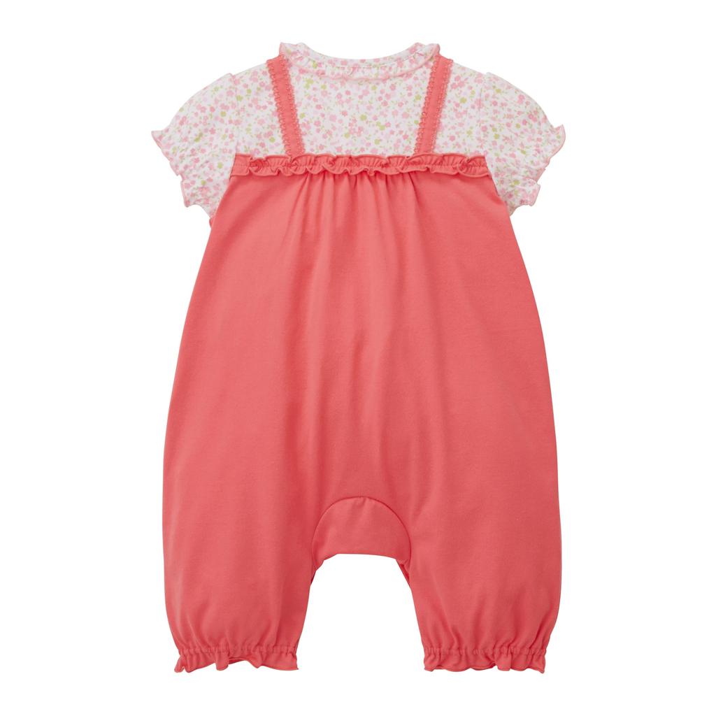 Shortall Short Floral Made In Baby Pink [Miki House] Romper, Sleeve, 3/4 Length, Pattern, Rabbit, Japan, Girls, Baby, Kids, Clothes, Infant,