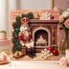 Framed Pearl Art DIY Kit with Christmas Nutcracker by Fireplace Pattern 3D Sparkling Bead Canvas Painting Handmade Gift for Home Decoration