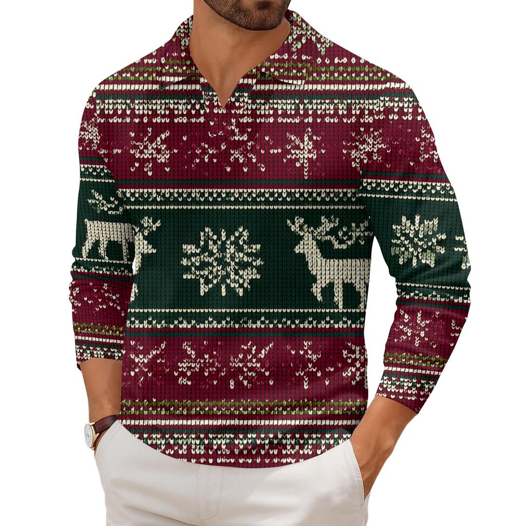 Men's Casual Collared Long-Sleeve Knit Base Layer Top