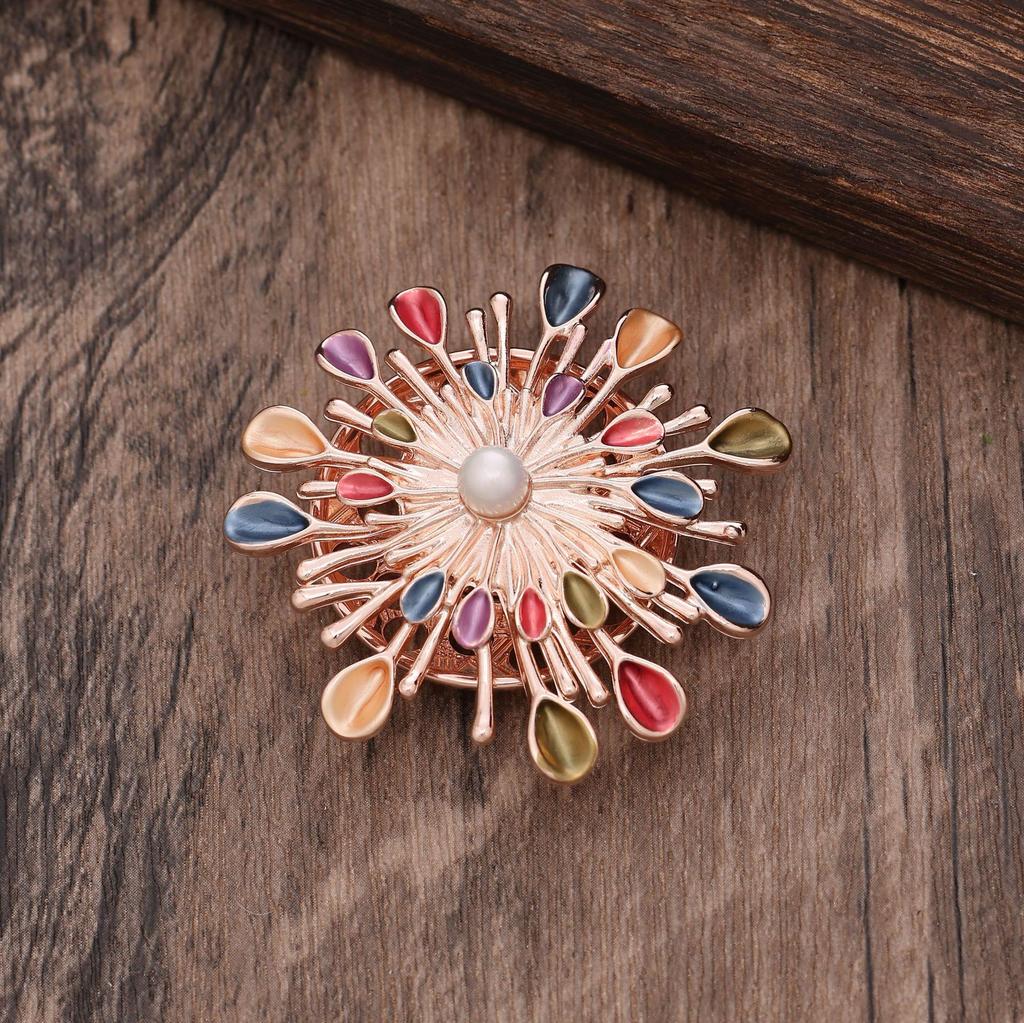 Nouvelle Broche Tournesol Émail Irrégulier à Boucle Magnétique, Broche Fleur Épineuse Multifonctionnelle pour Dames