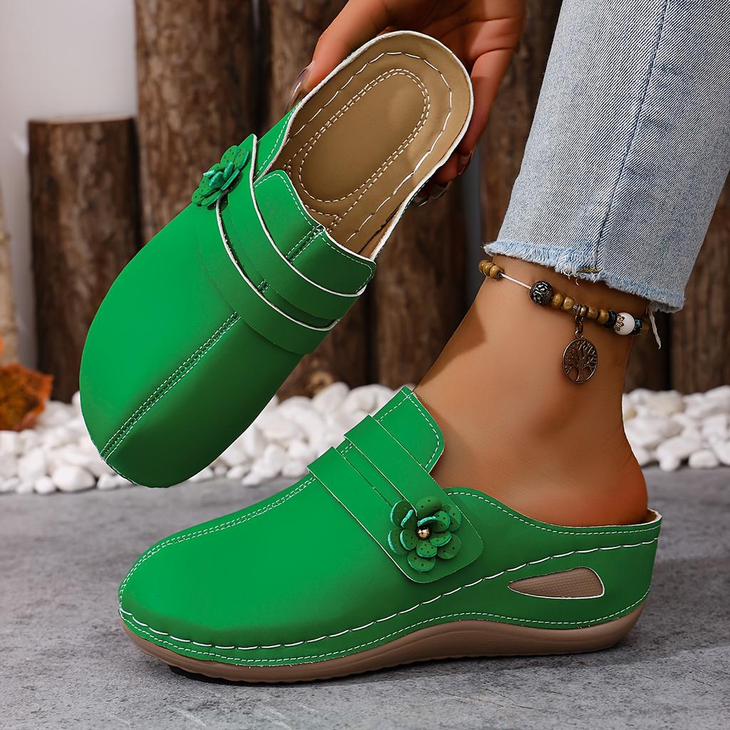 Chaussures d'été pour femme à talon haut, compensées, pour la plage, le camping, couleur unie, décoration florale tendance