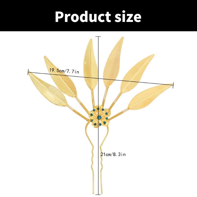 Alloy Peacocks Leaf Hair Stick Hairpieces with Rhinestones Thai Ethnic Hair Ornament Daily Hairstyle Embellishment