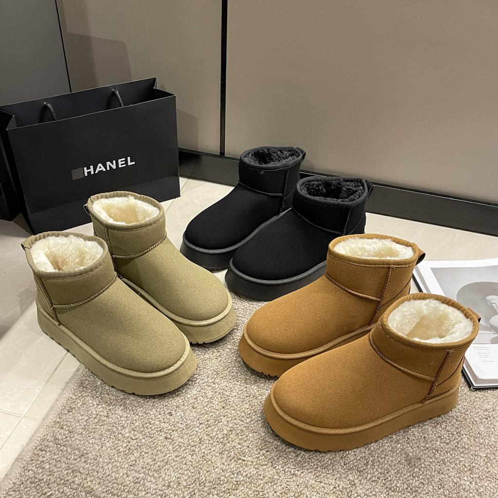 Thick-soled Tide and Snow Boots for Women's Autumn and Winter New Velvet Warm Lazy One-pedal Bread Cotton Shoes