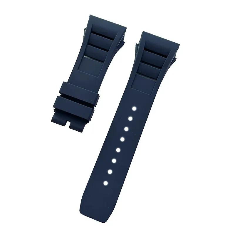 

For RICHARD MILLE RM055 RM011 Series Waterproof Wristband Convex Mouth 25mm Soft Comfortable Rubber Watch Strap Watch Bracelet 25mm-no buckle темно-синього кольору